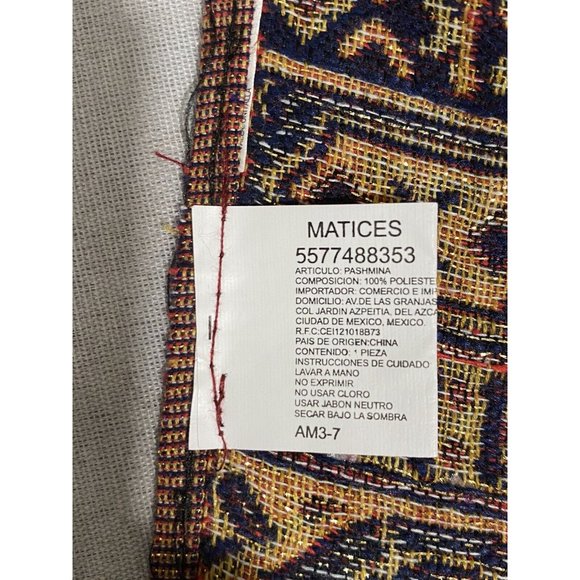 Pashmina Scarf Blue Gold Orange Paisley Floral Print Asian Boho 20”x70” - Picture 5 of 6